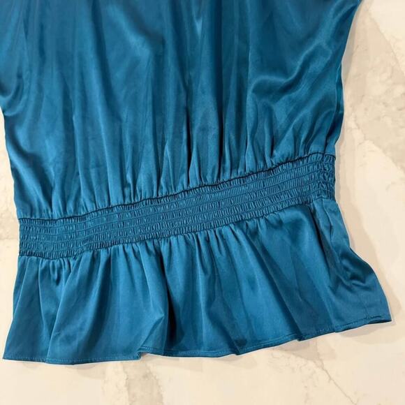 The Limited Cold Shoulder Cinched Waist Relaxed Blouse Women's Small Solid Teal - Picture 3 of 7